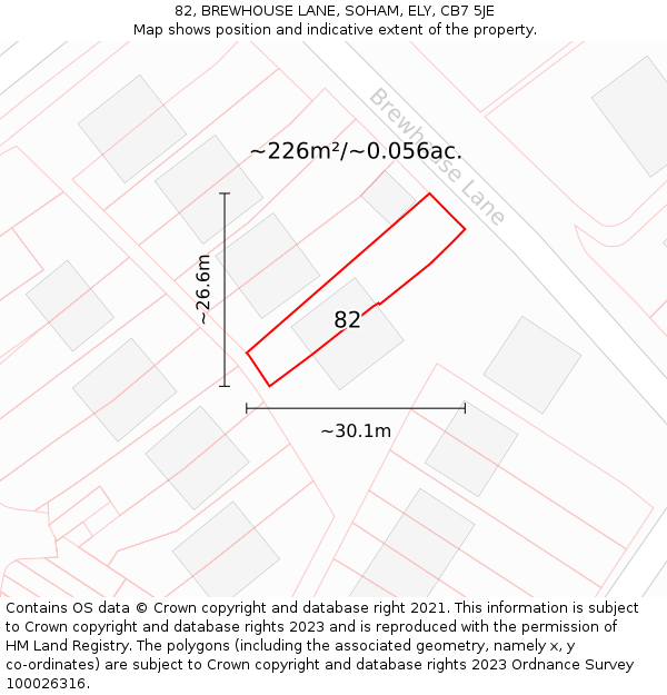 82, BREWHOUSE LANE, SOHAM, ELY, CB7 5JE: Plot and title map