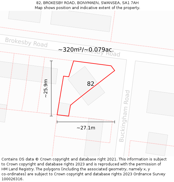 82, BROKESBY ROAD, BONYMAEN, SWANSEA, SA1 7AH: Plot and title map
