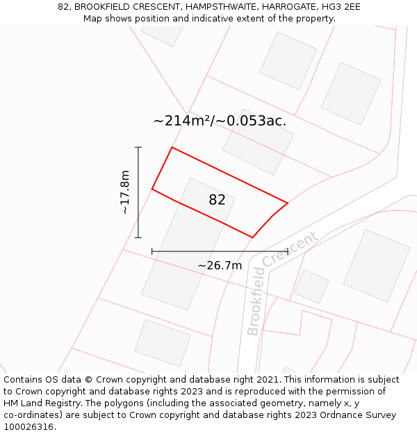 82, BROOKFIELD CRESCENT, HAMPSTHWAITE, HARROGATE, HG3 2EE: Plot and title map