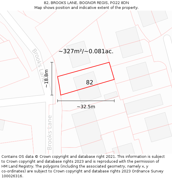 82, BROOKS LANE, BOGNOR REGIS, PO22 8DN: Plot and title map