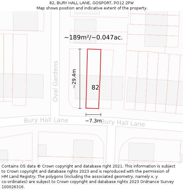 82, BURY HALL LANE, GOSPORT, PO12 2PW: Plot and title map