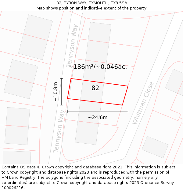 82, BYRON WAY, EXMOUTH, EX8 5SA: Plot and title map