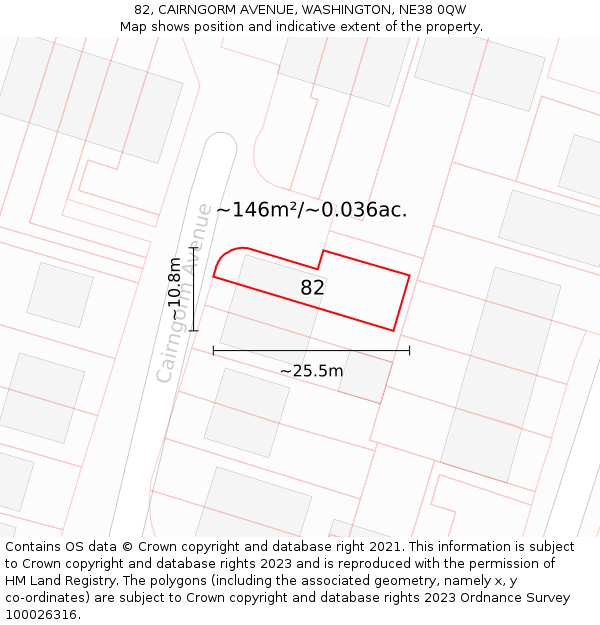 82, CAIRNGORM AVENUE, WASHINGTON, NE38 0QW: Plot and title map