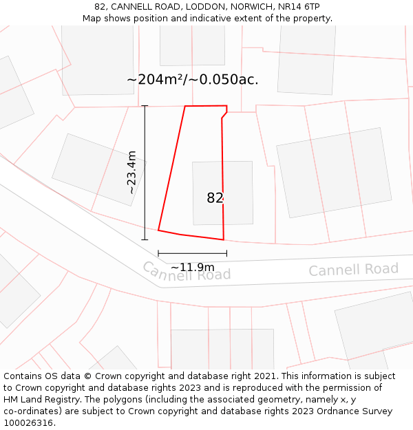 82, CANNELL ROAD, LODDON, NORWICH, NR14 6TP: Plot and title map