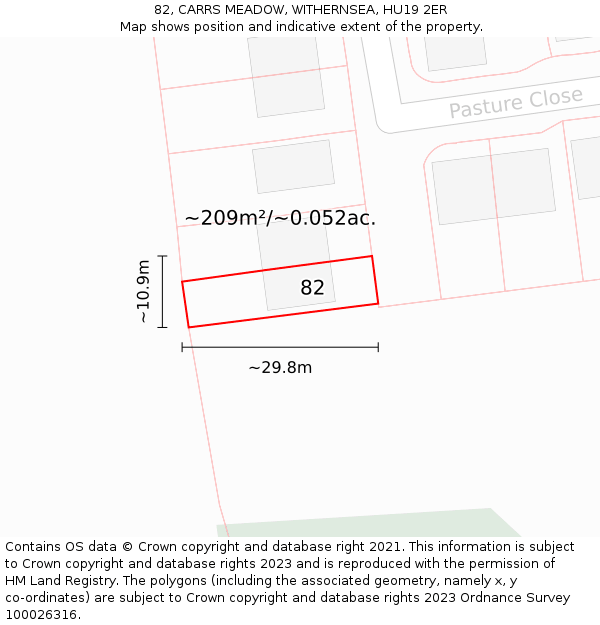 82, CARRS MEADOW, WITHERNSEA, HU19 2ER: Plot and title map