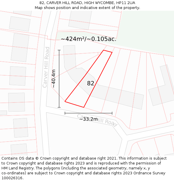 82, CARVER HILL ROAD, HIGH WYCOMBE, HP11 2UA: Plot and title map