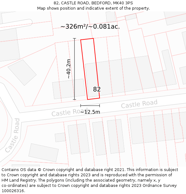 82, CASTLE ROAD, BEDFORD, MK40 3PS: Plot and title map