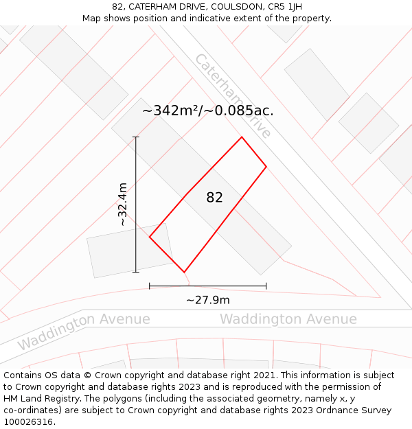 82, CATERHAM DRIVE, COULSDON, CR5 1JH: Plot and title map