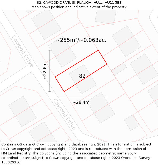 82, CAWOOD DRIVE, SKIRLAUGH, HULL, HU11 5ES: Plot and title map