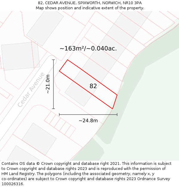 82, CEDAR AVENUE, SPIXWORTH, NORWICH, NR10 3PA: Plot and title map