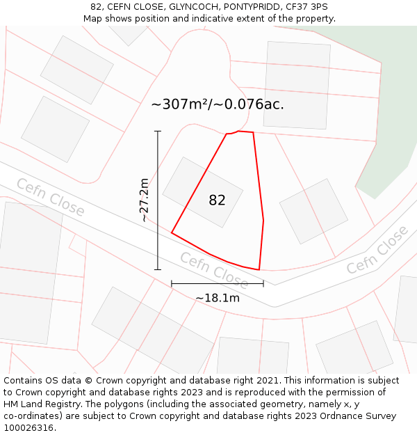 82, CEFN CLOSE, GLYNCOCH, PONTYPRIDD, CF37 3PS: Plot and title map