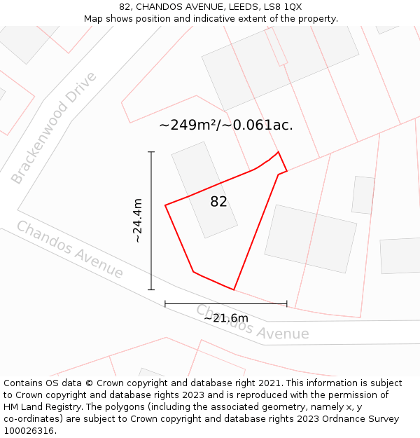 82, CHANDOS AVENUE, LEEDS, LS8 1QX: Plot and title map