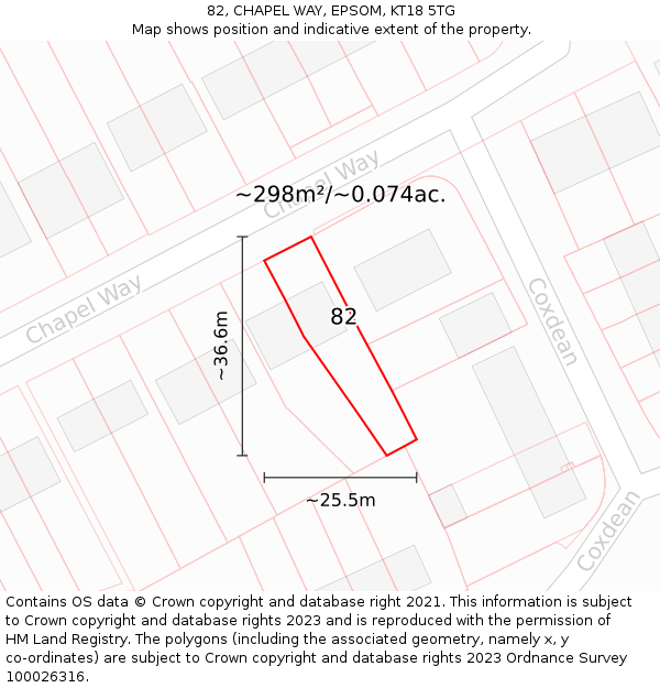 82, CHAPEL WAY, EPSOM, KT18 5TG: Plot and title map