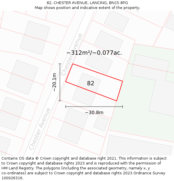 82, CHESTER AVENUE, LANCING, BN15 8PG: Plot and title map