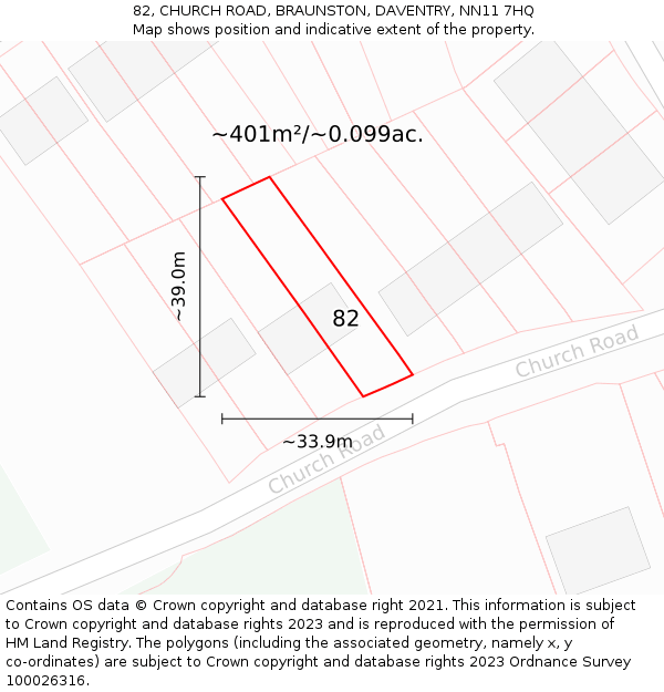 82, CHURCH ROAD, BRAUNSTON, DAVENTRY, NN11 7HQ: Plot and title map