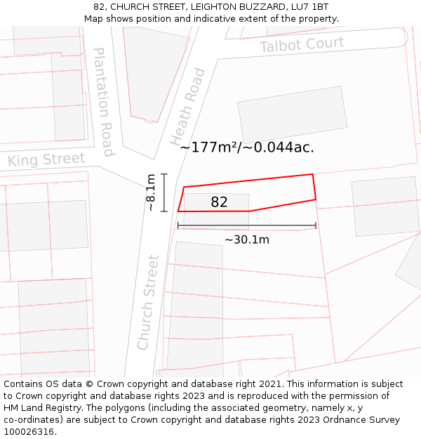 82, CHURCH STREET, LEIGHTON BUZZARD, LU7 1BT: Plot and title map