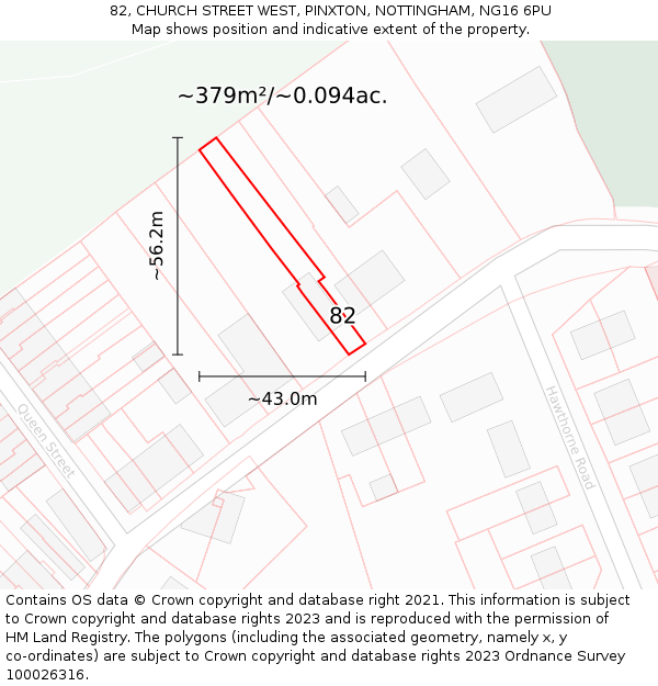 82, CHURCH STREET WEST, PINXTON, NOTTINGHAM, NG16 6PU: Plot and title map