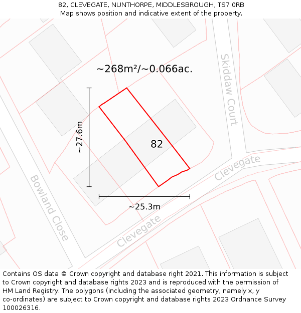 82, CLEVEGATE, NUNTHORPE, MIDDLESBROUGH, TS7 0RB: Plot and title map