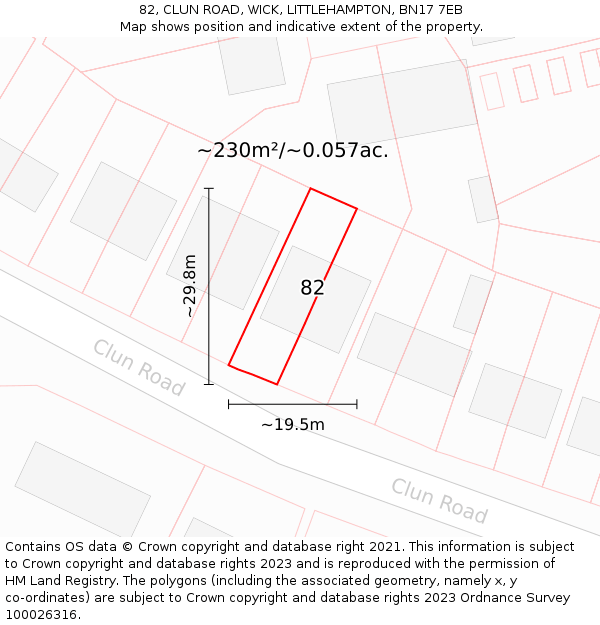 82, CLUN ROAD, WICK, LITTLEHAMPTON, BN17 7EB: Plot and title map