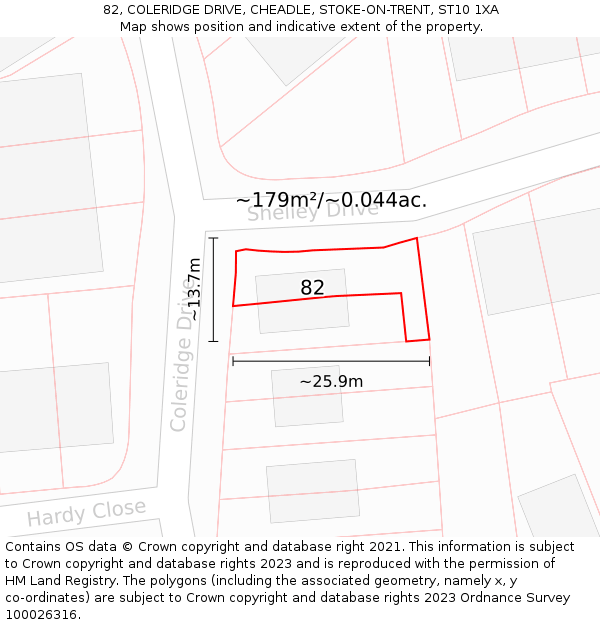 82, COLERIDGE DRIVE, CHEADLE, STOKE-ON-TRENT, ST10 1XA: Plot and title map