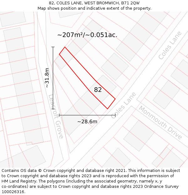 82, COLES LANE, WEST BROMWICH, B71 2QW: Plot and title map