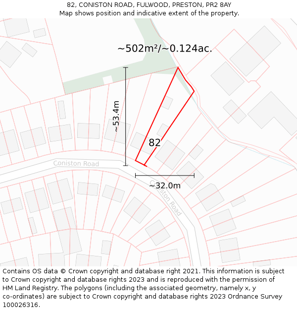82, CONISTON ROAD, FULWOOD, PRESTON, PR2 8AY: Plot and title map
