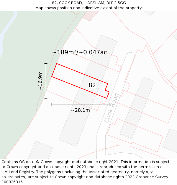 82, COOK ROAD, HORSHAM, RH12 5GG: Plot and title map