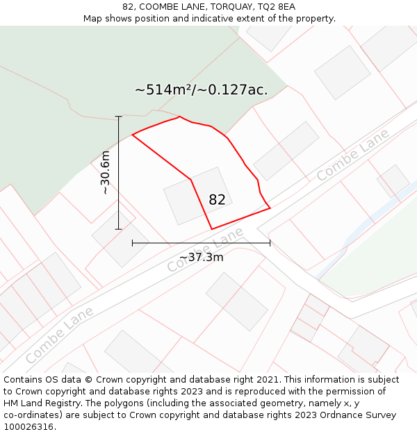 82, COOMBE LANE, TORQUAY, TQ2 8EA: Plot and title map