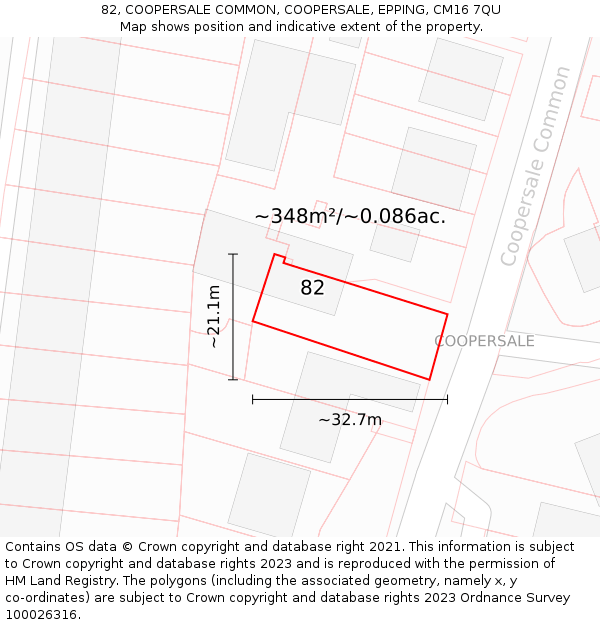 82, COOPERSALE COMMON, COOPERSALE, EPPING, CM16 7QU: Plot and title map