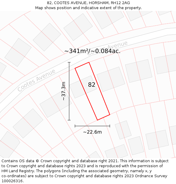 82, COOTES AVENUE, HORSHAM, RH12 2AG: Plot and title map