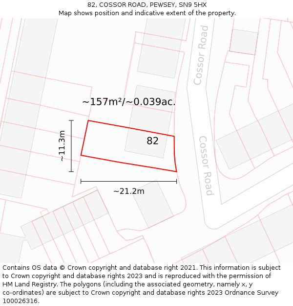 82, COSSOR ROAD, PEWSEY, SN9 5HX: Plot and title map