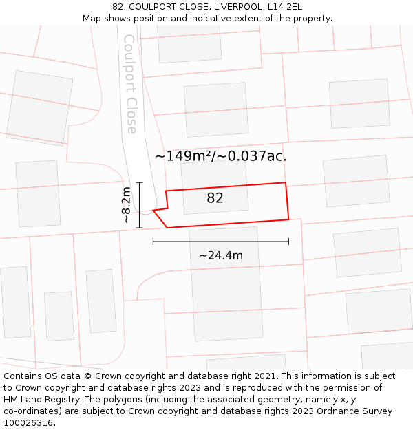 82, COULPORT CLOSE, LIVERPOOL, L14 2EL: Plot and title map