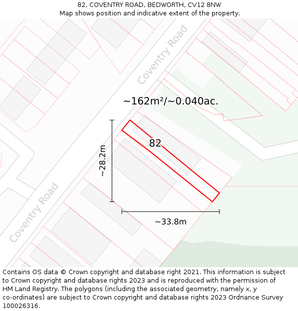 82, COVENTRY ROAD, BEDWORTH, CV12 8NW: Plot and title map