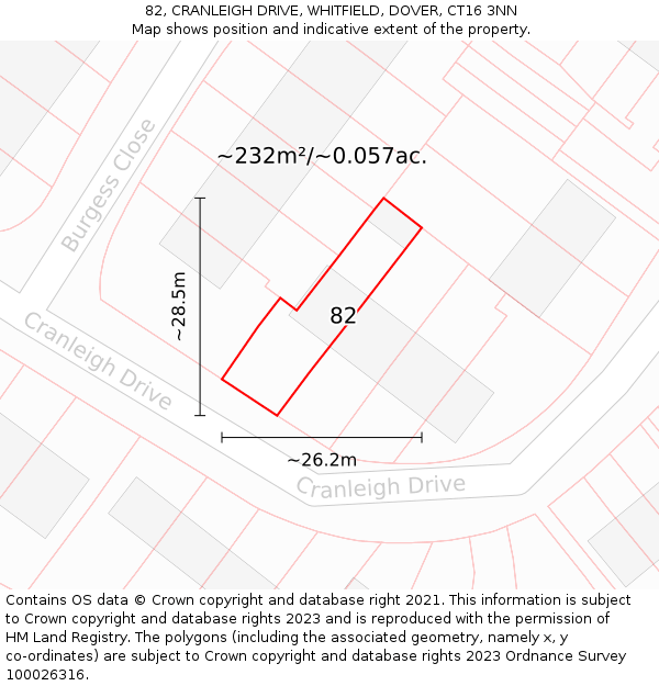 82, CRANLEIGH DRIVE, WHITFIELD, DOVER, CT16 3NN: Plot and title map