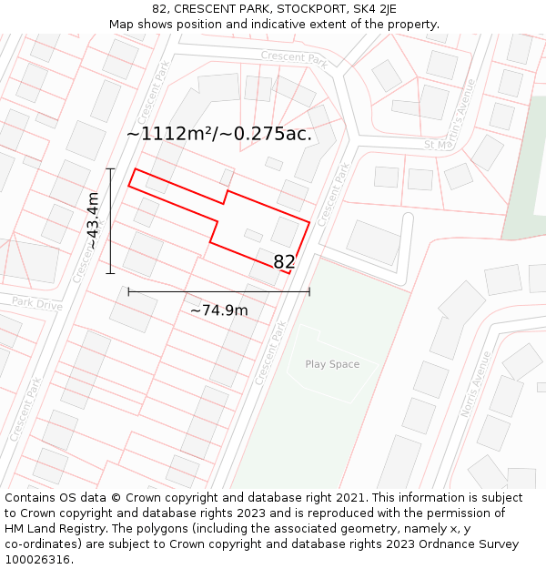 82, CRESCENT PARK, STOCKPORT, SK4 2JE: Plot and title map