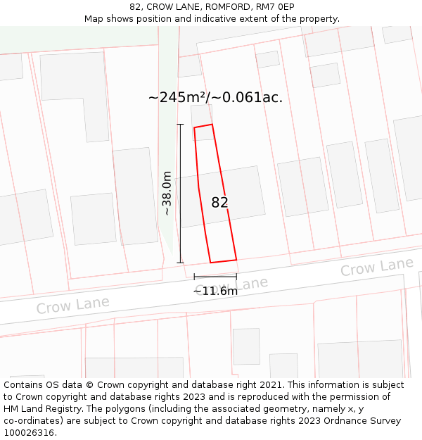 82, CROW LANE, ROMFORD, RM7 0EP: Plot and title map