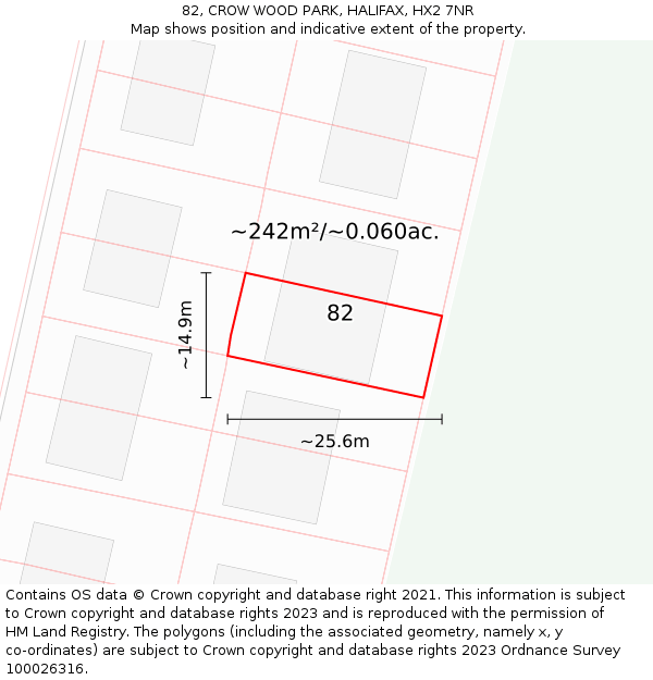 82, CROW WOOD PARK, HALIFAX, HX2 7NR: Plot and title map