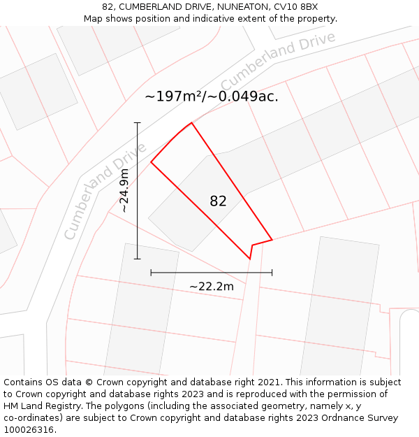 82, CUMBERLAND DRIVE, NUNEATON, CV10 8BX: Plot and title map