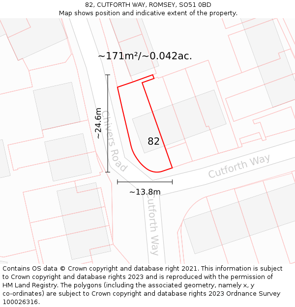 82, CUTFORTH WAY, ROMSEY, SO51 0BD: Plot and title map