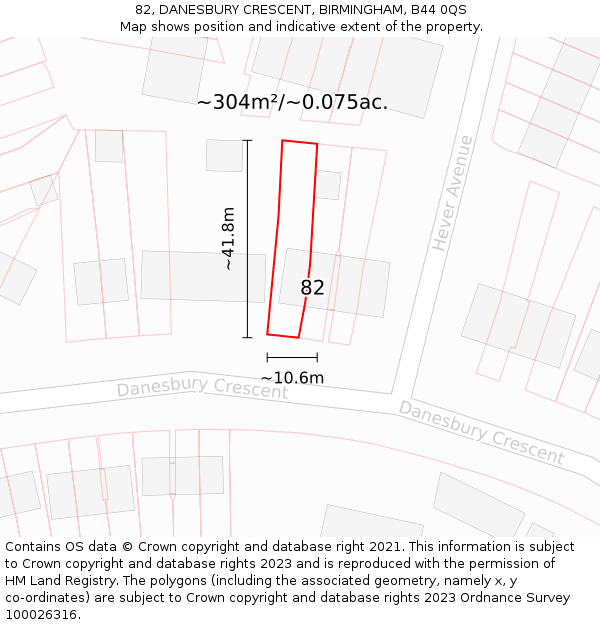 82, DANESBURY CRESCENT, BIRMINGHAM, B44 0QS: Plot and title map