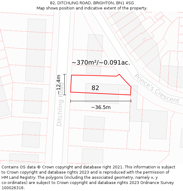 82, DITCHLING ROAD, BRIGHTON, BN1 4SG: Plot and title map