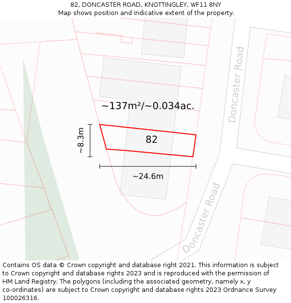 82, DONCASTER ROAD, KNOTTINGLEY, WF11 8NY: Plot and title map