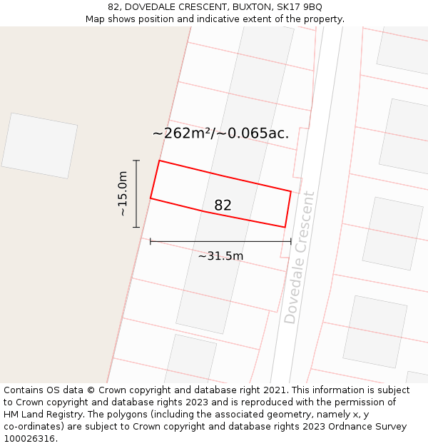 82, DOVEDALE CRESCENT, BUXTON, SK17 9BQ: Plot and title map