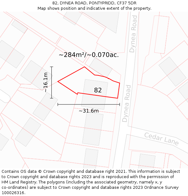 82, DYNEA ROAD, PONTYPRIDD, CF37 5DR: Plot and title map