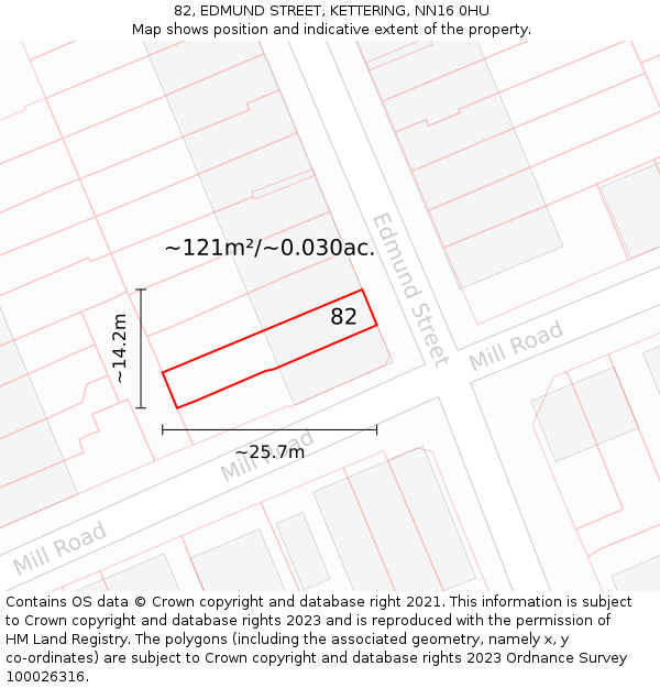 82, EDMUND STREET, KETTERING, NN16 0HU: Plot and title map