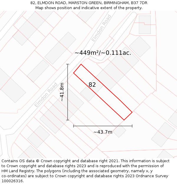 82, ELMDON ROAD, MARSTON GREEN, BIRMINGHAM, B37 7DR: Plot and title map