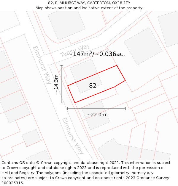 82, ELMHURST WAY, CARTERTON, OX18 1EY: Plot and title map