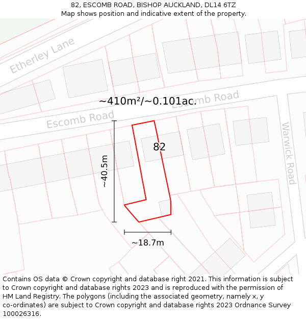 82, ESCOMB ROAD, BISHOP AUCKLAND, DL14 6TZ: Plot and title map