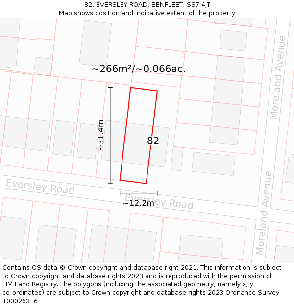 82, EVERSLEY ROAD, BENFLEET, SS7 4JT: Plot and title map