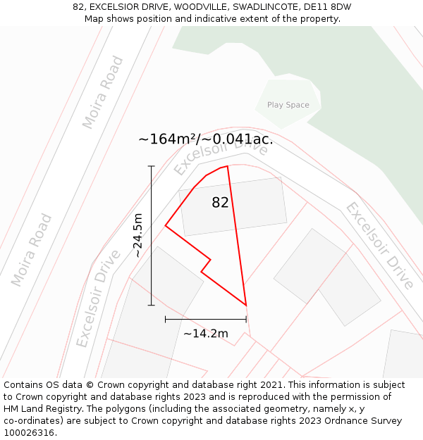 82, EXCELSIOR DRIVE, WOODVILLE, SWADLINCOTE, DE11 8DW: Plot and title map